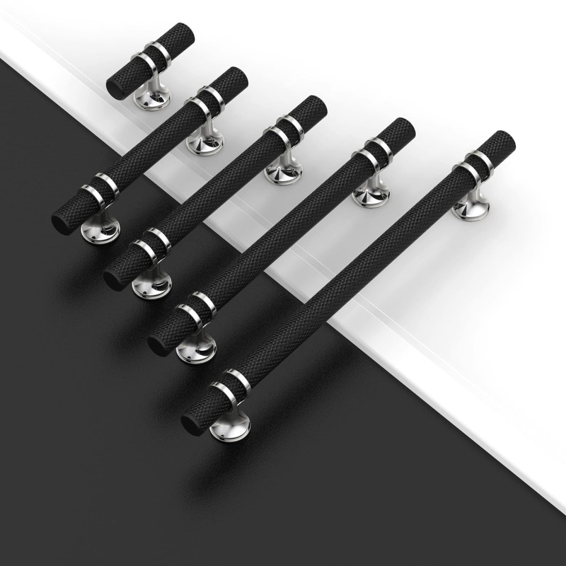 Coinkoly 10 Pack Matte Black and Silver Knurled Cabinet Knobs