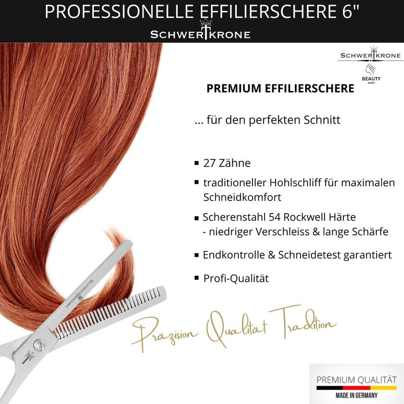 Schwertkrone Effilierschere - Modellierschere Haarschneideschere Haarschere Friseurschere aus Edelstahl Made