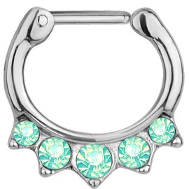Forbidden Body Jewelry 16g Surgical Steel Synthetic Opal & CZ Crystal Hanger Septum Clicker Hoop, Metal