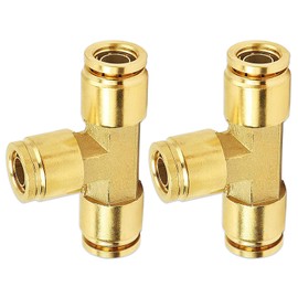 ZYINING 2PCS Push to Connect Tube Fitting Union Tee, Brass 1/4" x 1/4" x 1/4" Tube OD 3 Way Tee Shaped Union Adapter Fitting for Air Spring Bags Suspension Kit