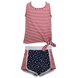 Bonnie Jean 4th of July Shorts Set Outfit for Girls, Red White Blue Stripe, 6X
