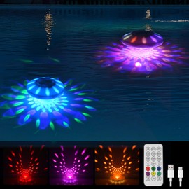 Tiudbeu Floating Pool Lights, Rechargeable Pool Lights with Remote, RGB Upper and Lower Color Changing Pool Lights That Float, Floating Light with 6 Dynamic Modes for Pool, Gardens, Party - 2 Pack