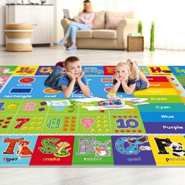LTKOUGFAM Kids Play Rug for Playroom, Kids Play Mat ABC Educational Area Rug, Toddler Baby Playroom Mat, Alphabet Animal Soft Non-Slip Kids Rug Carpet for Boy Girl Bedroom (78.7X59 INCH Green)