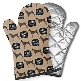 Pairs of Decorative Oven Mitts, Heat Resistant Kitchen Gloves for Cooking, Baking, Grilling (Dog Doberman Pinscher)