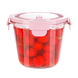 Generic 1-Cup/24 Ounce Glass Food Storage Containers, Round Glass Soup Container with Airtight Lids, Leak-proof Soup Stew Food Storage and Meal Prep Container, Microwave Freezer Safe, 1pcs(Pink)