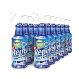 Clean-X New REPEL Glass and Surface Cleaner with Barrier Technology- 32 fl. oz. – 12 Pack Cleans and repels water and soil- Professional Cleaners by UNELKO Pro