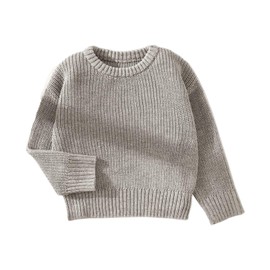 PATPAT Infant Baby Sweater Round Neck Long Sleeve Knit Jumpers Pullover Sweatshirt Fall Winter Clothes Newborn Grey 3 Years