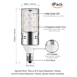 CTKcom 12W E14 LED Candelabra Light Bulbs (4 Pack),E14 Base LED Corn Bulb 3000K Warm White LED Chandelier Bulbs,1400LM LED Lights Bright White,AC85-265V(Silver)