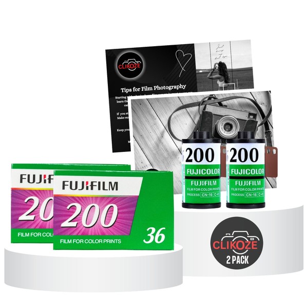 35mm Film Bundle with Fujicolor C200 36 EXP Camera Film x2 and Clikoze Camera Film Photography Tips Card