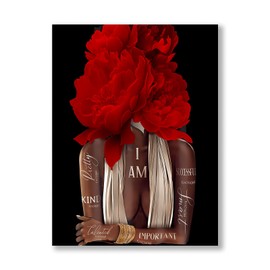 Inspirational Wall Art Canvas, African American Empowerment, Red Floral Design, Modern Home Decor 12"x16"