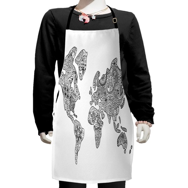 Ambesonne Floral World Map Apron, Monochrome Floral Pattern Continents Modern