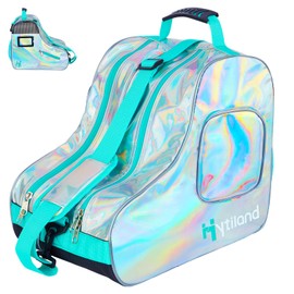 Hytiland Roller Skate Bag - Stylish Holographic Fashion Model, Spacious Big Capacity, Breathable Mesh, Waterproof & Durable Figure Skating Bag For Women And Youth (Silver)