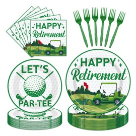 96Pcs Golf Retirement Party Decorations - Golf Happy Retirement Golf Plates Napkins and Forks, Par-Tee Disposable Party Supplies for Men Going Away Celebration, Sport Themed Retire Party Decor