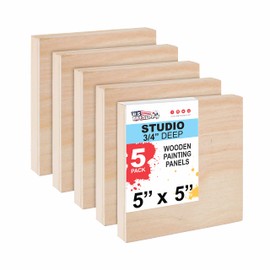 U.S. Art Supply 5" x 5" Birch Wood Paint Pouring Panel Boards, Studio 3/4" Deep Cradle (Pack of 5) - Artist Wooden Wall Canvases - Painting Mixed-Media Craft, Acrylic, Oil, Watercolor, Encaustic