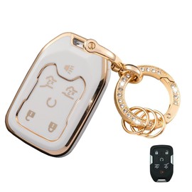 Rilnaewn Soft TPU for GMC Key Fob Cover Fits for 2019 2020 2021 2022 Chevy Silverado and GMC Sierra 1500 2500HD 3500HD Smart Keys (6-Button-White)
