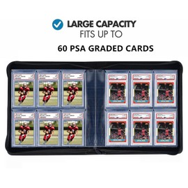 60 Pockets Graded Card Binder, Toploading PSA Slab Holder Album, PU Leather Graded Card Storage Binder, Premium 6 Pocket PSA Card Binder Album with Sleeves (White)