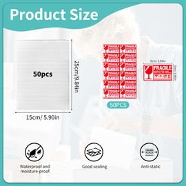 Foam Bags Packaging Material Bubble Wrap Moving - 50 EPE Mother of Pearl Bags + 50 Break Sensitivity Labels