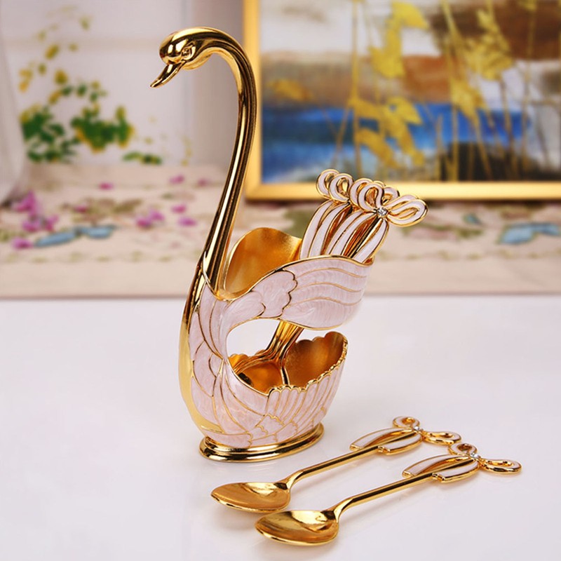 Coffee Dessert Spoon Set European Style Elegant Swan Fruit Scoop