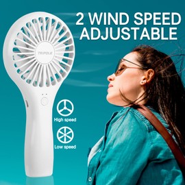 TriPole Handheld Mini Fan Battery Operated Small Personal Portable Fan Speed Adjustable USB Rechargeable Fan for Kids Girls Women Men Home Office Indoor Outdoor Travelling, White
