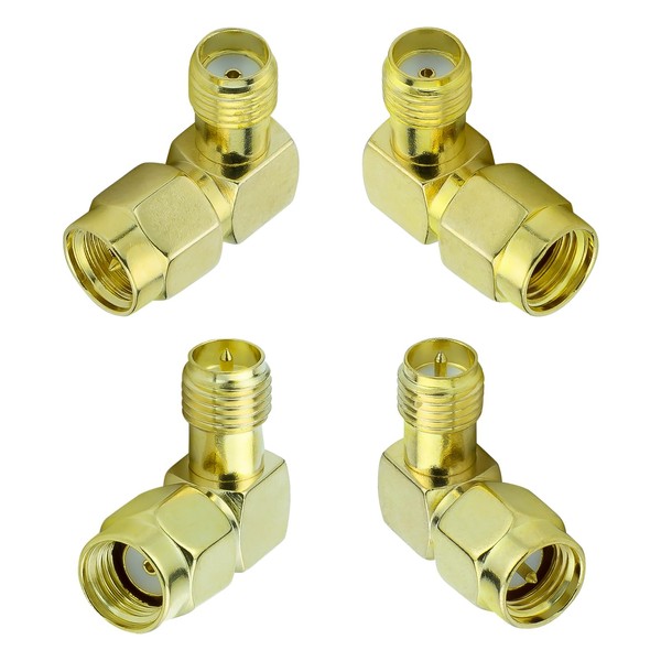 ACONRFTOL 4pcs SMA to SMA/RPSMA Adapter 90 Degree Gold Compatible