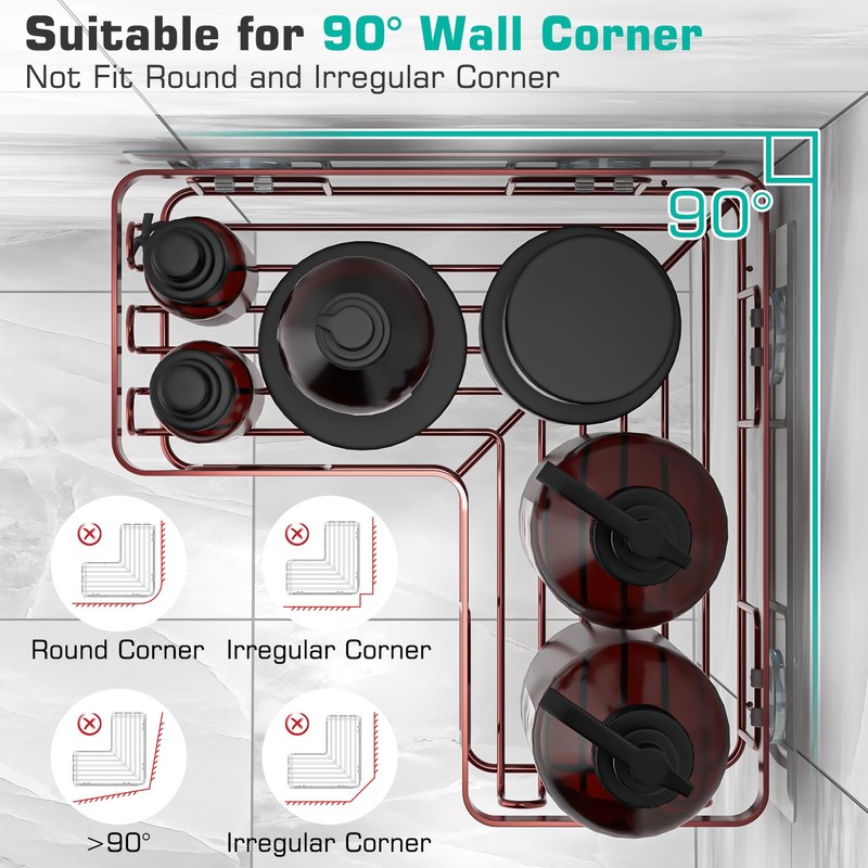 YASONIC Corner Shower Caddy, 3-Pack Adhesive Shower Caddy with Soap