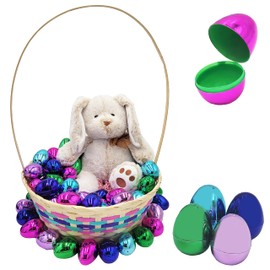 Metallic Fillable Easter Eggs with Hinge Bulk Colorful Bright Plastic Easter Eggs, Perfect For Easter Egg Hunt, Surprise Egg, Easter Hunt, 2.25" Assorted Colors (12-Pack)