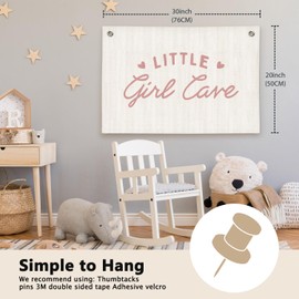 ETVISO Pink Preppy Little Girl Cave Girls Room Decor - Linen Banner Wall Hanging Canvas Banner Flag Decor for Girly Nursery Toddler Playroom Bedroom Dorm Apartment