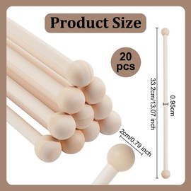 OLYCRAFT 20Pcs Wooden Dowel Rods 10x332mmm Unfinished Wood Stick with 2cm in Diameter Bilateral Rounded Ball Wooden Rod Natural Wood Round Rods for DIY Crafts Arts