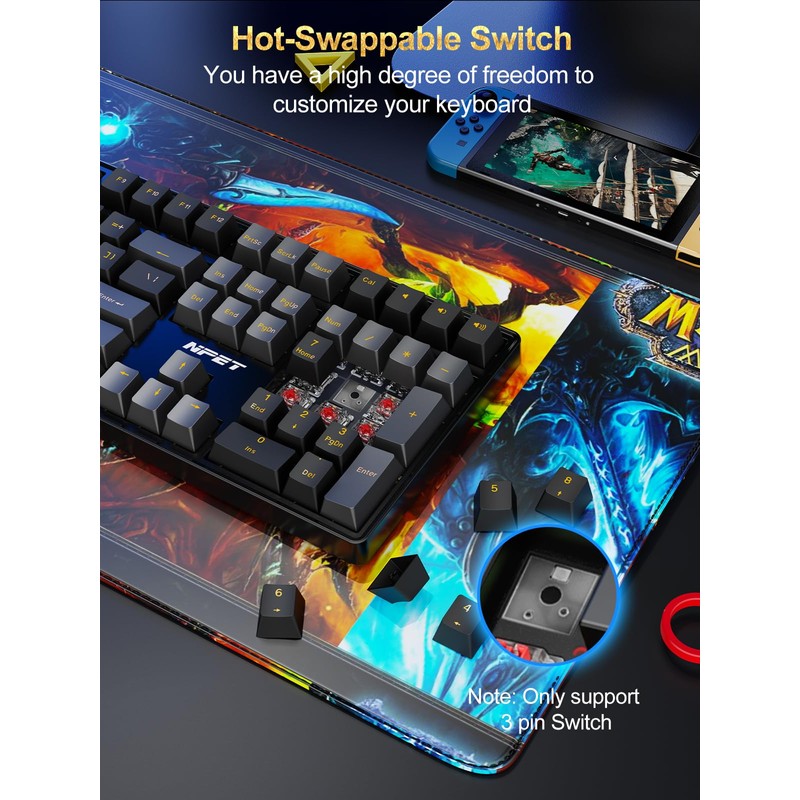 NPET CR108 108 Key RGB Gaming Mechanical Keyboard with Hot