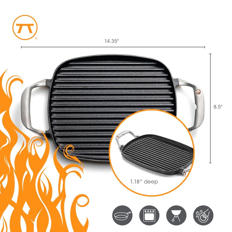 Outset Cast Iron Grill Pan With Ridges 8.5” x 14.25”