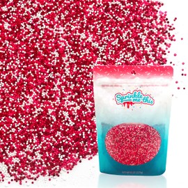 We're the Perfect Match - 4 OZ Resealable Stand Up Candy Bag - Pink, White, and Red Mini Nonpareils - Valentines Day Themed Sprinkles for Desserts and Baked Goods