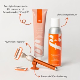 Fler Smooth Skin Set - Women's Razor with Holder and 2 Replacement Razor Blades, Unisex Razor Set with Deshedding Foam and Soothing Body Cream, Razor Blade with Aloe Vera, Sicily Orange