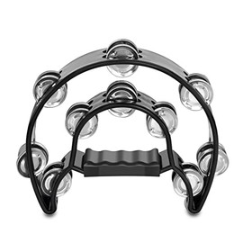 Flexzion Half Moon Musical Tambourine (Black) Double Row Metal Jingles Hand Held Percussion Drum with Ergonomic Handle Grip