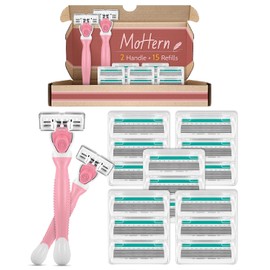 Mohern- Maquinillas de afeitar para mujer con piel sensible, 15 hojas de recambio, 6 hojas de afeitar para mujer, incluidas 2 maquinillas de afeitar de viaje para mujer con 15 hojas de recambio, color