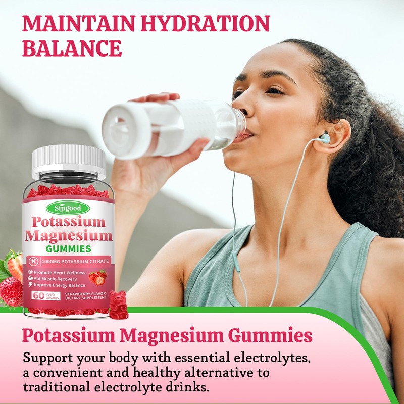 2 Pack Potassium Magnesium Gummies, High Absorption Magnesium Potassium Supplement