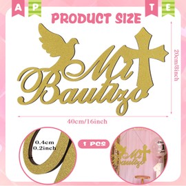 Gerrii Mi Bautizo Letter Sign Glitter Wooden Wall Hanging Baby Shower Decor First Communion Accessories for Baby Shower Supplies Gender Reveal Backdrop Party Christmas Gift Ornaments(16" x 8",Gold)