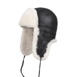 Zavelio Unisex Shearling Sheepskin Leather Aviator Russian Ushanka Trapper Winter Fur Hat XX-Large Brown Beige