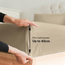 Double Bed Fitted Cotton Bedsheets - 100% Cotton Single Fitted Sheet - Cream Colour Luxury Bedding - Cotton Bed Sheet 135cm x 190cm x 40cm 16" - Deep Pocket - 400 Thread Count - Fitted Bed Sheet Only