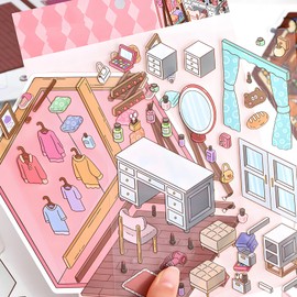 8PCS New 4PCS Fun DIY Stickers Scene，Cute 3D Korean Cartoon Scene Sticker for Adult and Children Relief Stress Pass The Time(04)