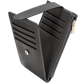 Chelmon Womens Wallet Slim RFID Blocking Bifold Multi Card Case Wallet with Zipper Pocket (Deep Grey)