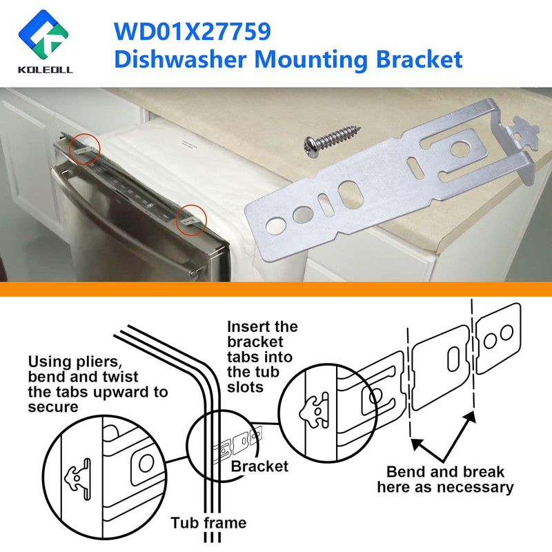 4pcs WD01X27759 Mounting Bracket, Dishwasher Replacement Parts Compatible with GE