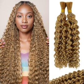 Belaved Braiding Human Hair Blonde for Boho Braids 100g 22 Inch Deep Water Wave 2 Bundle Bulk No Weft Color 27 Curly Brazilian Human Braiding Hair Extensions for Micro