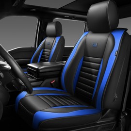 CAR PASS Nappa Leather Car Seat Covers Front Seats, Luxury Seat Protector for Cars, Waterproof Anti-Slip Seat Cushion Airbag Compatible Universal for SUV Pick-up Truck Automotive Vehicle,Black Blue