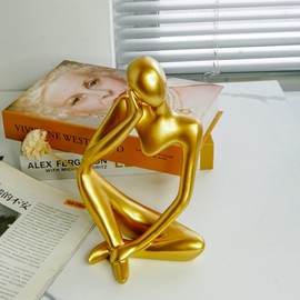 zyxqq Thinker Sculptures Home Decor, Resin Thinker Statue Set of 3 Abstract Art Sculpture Modern Thinker Collectible Figurines for Bookshelf Desktop Office Shelf Figurine Decoration(Gold 3PCS)