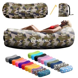 Nevlers Inflatable Blow Up Lounger Outdoor Chair Bed Travel, With Bag & Pockets - 1 Pack, Camo