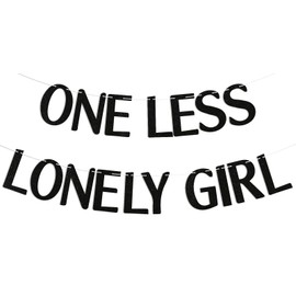 One Less Lonely Girl Banner - Black Bachelorette Party Decor, The Night Before Bridal Shower Wedding Party Decorations Black Glitter