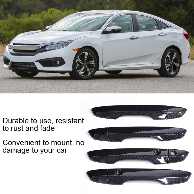 8pcs Smart Exterior Door Handle Cover Trim Carbon Fiber Style