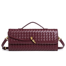 CuteClear Woven Clutch Purses for Women, PU Leather Shoulder Crossbody Evening Bag Satchel Handbag for Formal, Wedding, Party (Burgundy)