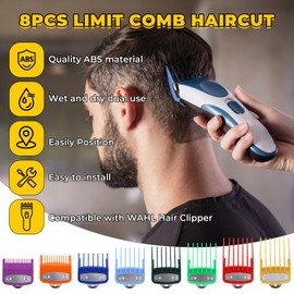 Peines Límite Magic Clip, Compatible con Cortapelos 8 Tamaños, Uso Seco/Húmedo, ABS Duradero, Ideal para Principiantes y Profesionales