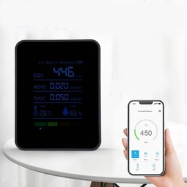 Ausla CO2 Air Quality Monitor 5 in 1 CO2 Detector Meter HCHO TVOC Temp Humi Semiconductor Detection for Alarm Room Air Monitoring Alarm Clock